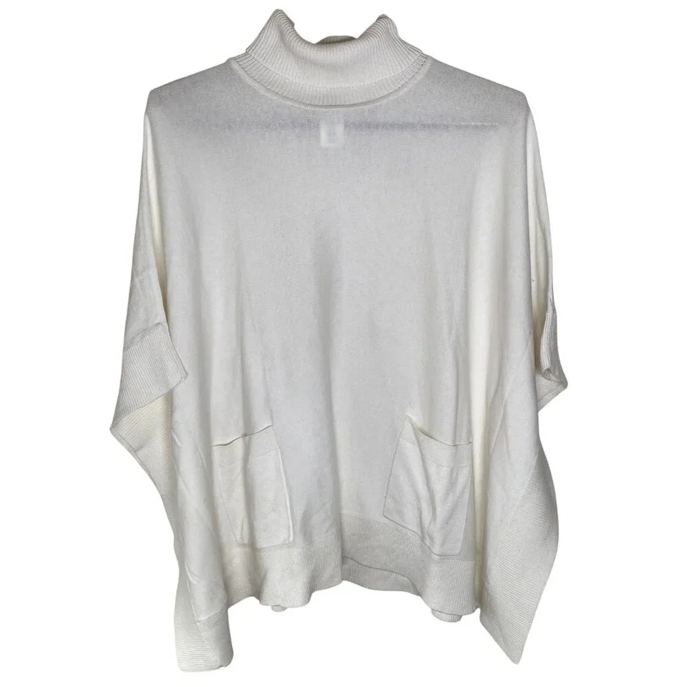 Michael‎ KorsTurtleneck Poncho Sweater Womens XL White Cotton Blend Relaxed